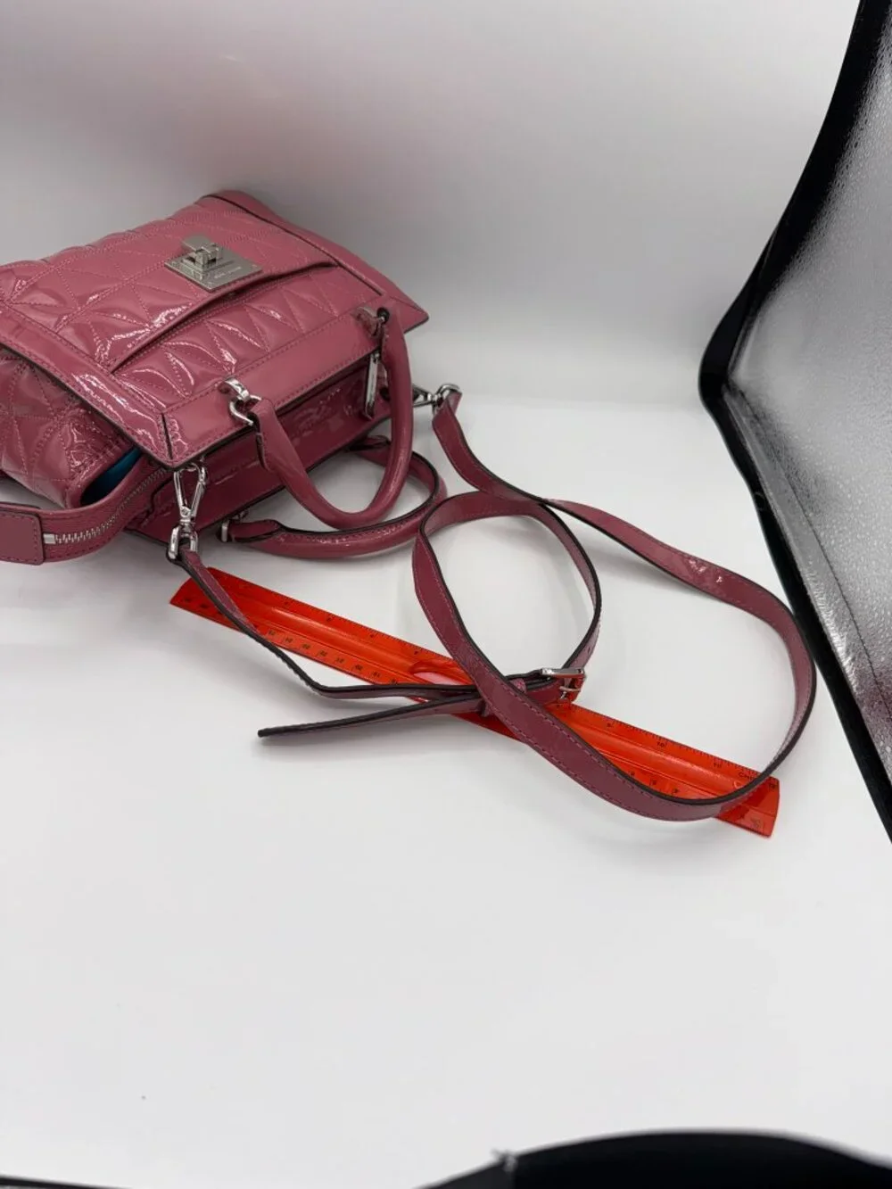Michael Kors Pink Patent Leather Quilted Satchel Crossbody Bag